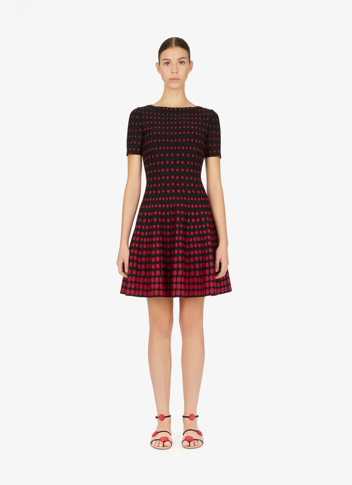 Flared Mesh Dress ALAÏA BLACK/RED FLARED MESH DRESS